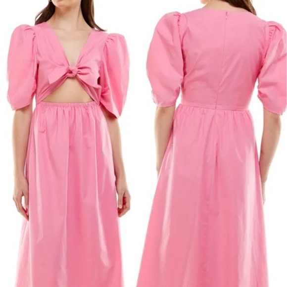 NWOT WAYF Pink Peggy Cutout Puff Sleeve Midi Dress Size Small - Picture 1 of 7